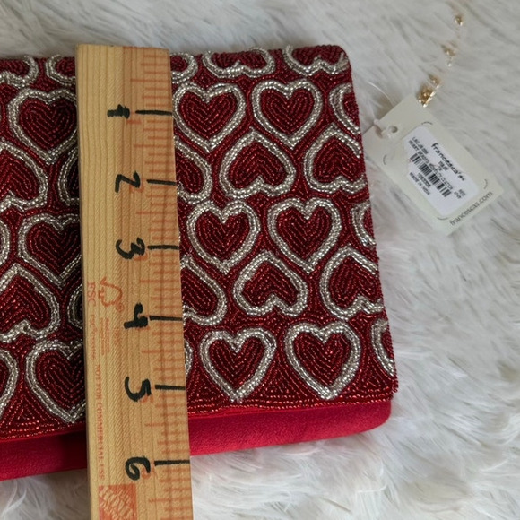 Francesca Clutch Evening Bag Gold Red Beaded Heart Chain Shoulder Strap NWT - Picture 8 of 12